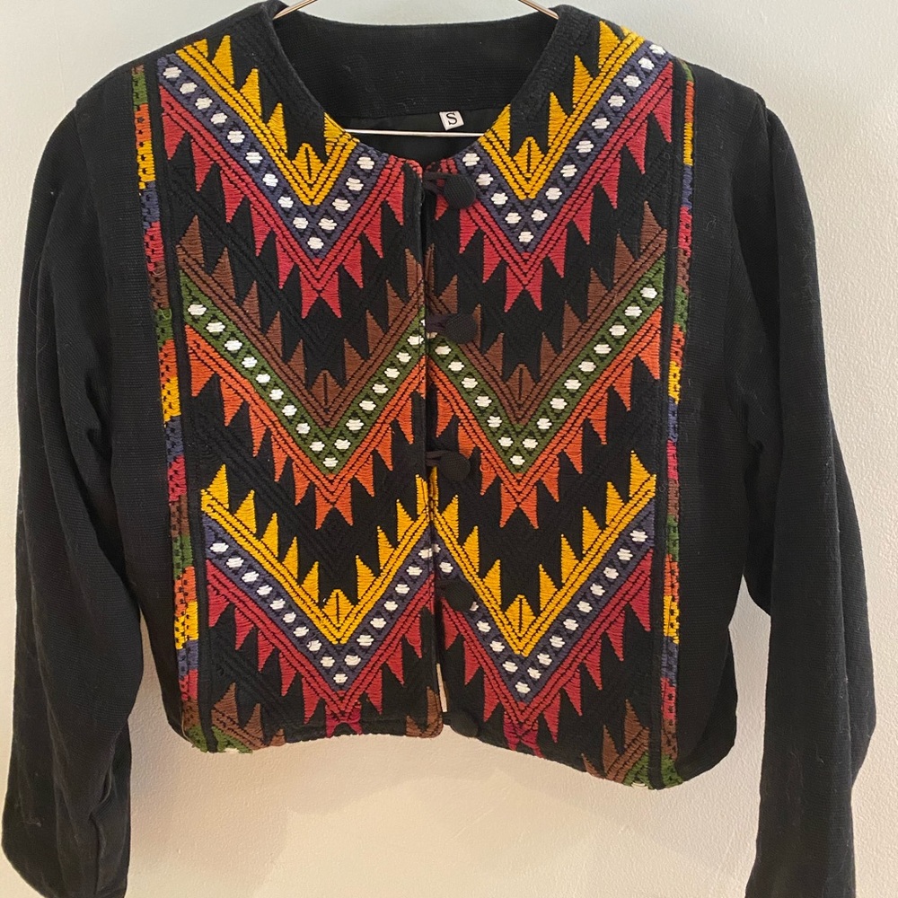 Black Embroidered Cropped Jacket